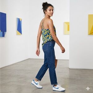 Harper Heritage Strappy Floral Summer Yellow and Blue Tank Top, Lightweight XXS